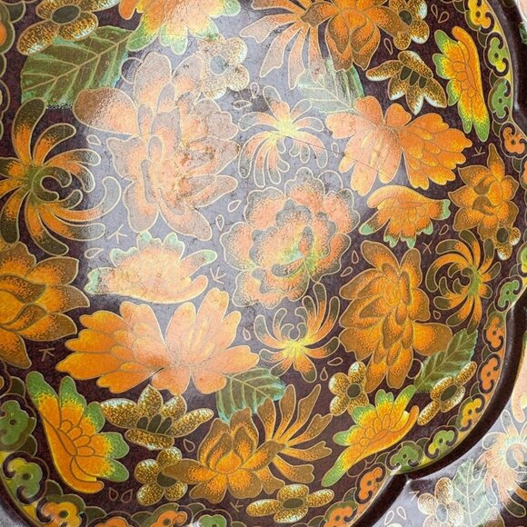 Daher Decorated Ware 1971 Tray Autumn Floral Brown Orange Green Turquoise - Picture 6 of 9